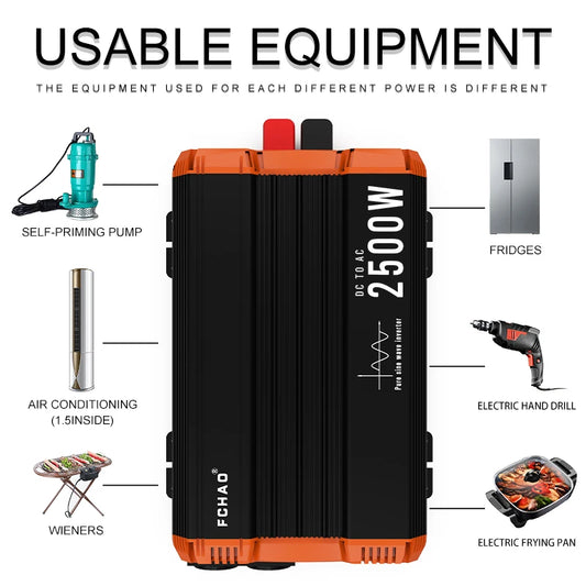 FCHAO Pure Sine Wave Inverter 12V/24V/48V To 220V/230V/240V 1500w-3500w LCD Display Auto Accessories Power Converter For Home Camping And RV