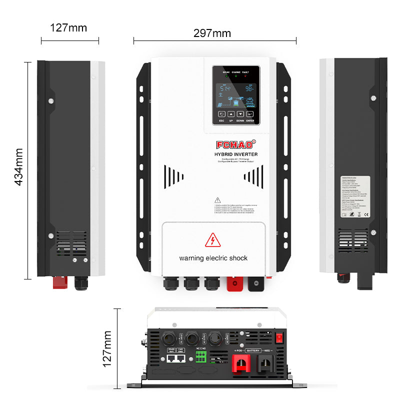 12V 24V 48V 3000W 4000W 5500W Hybrid Solar Inverter with MPPT Charge Controller & Built-in Combiner Box, for Off-Grid Home/RV Backup
