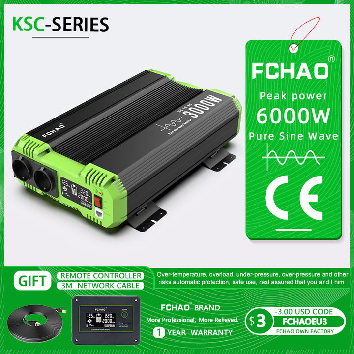 FCHAO 3000W Solar Inverter Pure Sine Wave Inverter Off Grid Power Converter Generator With LCD Display