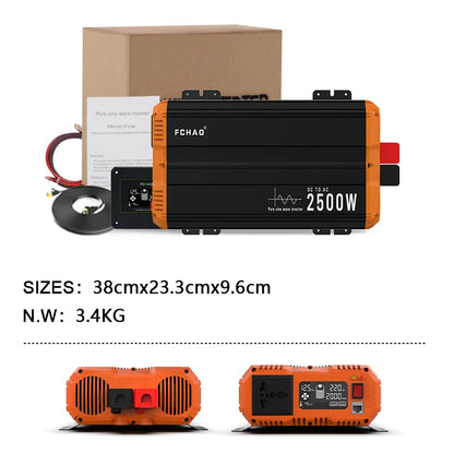 FCHAO 2500W Pure Sine Wave Inverter 12V/24V/48V To 220V/230V/240V LCD Display Auto Accessories Power Converter For Home Camping And RV