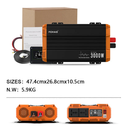 FCHAO 3000W Pure Sine Wave Inverter 12V/24V/48V To 220V/230V/240V LCD Display Auto Accessories Power Converter For Home Camping And RV