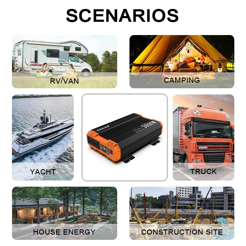 FCHAO Pure Sine Wave Inverter 12V/24V/48V To 220V/230V/240V 1500w-3500w LCD Display Auto Accessories Power Converter For Home Camping And RV