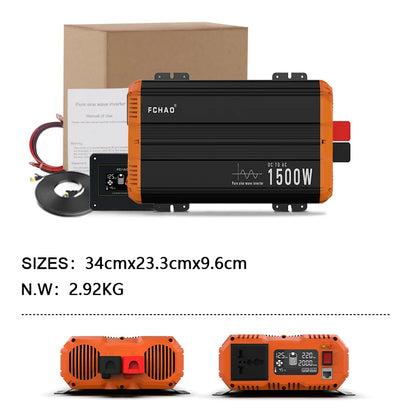 FCHAO 1500W Pure Sine Wave Inverter 12V/24V/48V To 220V/230V/240V LCD Display Auto Accessories Power Converter For Home Camping And RV
