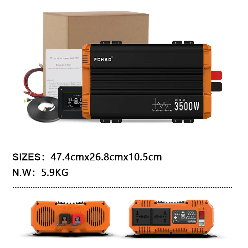 FCHAO 3500W Pure Sine Wave Inverter 12V/24V/48V To 220V/230V/240V LCD Display Auto Accessories Power Converter For Home Camping And RV