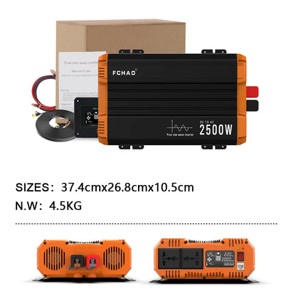 FCHAO 2500W Pure Sine Wave Inverter 12V/24V/48V To 220V/230V/240V LCD Display Auto Accessories Power Converter For Home Camping And RV