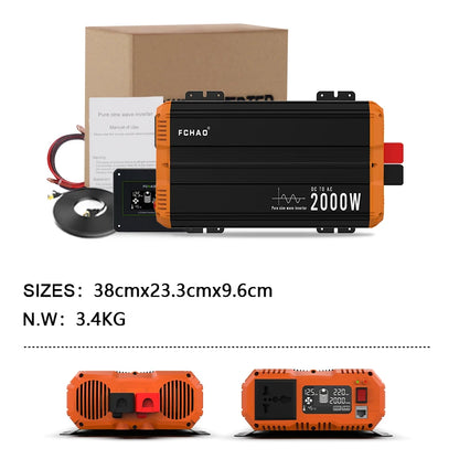 FCHAO 2000W Pure Sine Wave Inverter 12V/24V/48V To 220V/230V/240V LCD Display Auto Accessories Power Converter For Home Camping And RV
